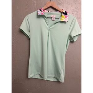 Tommy Bahama Womens Golf Polo Mint Green Floral Accents UV 50+ Protection Small
